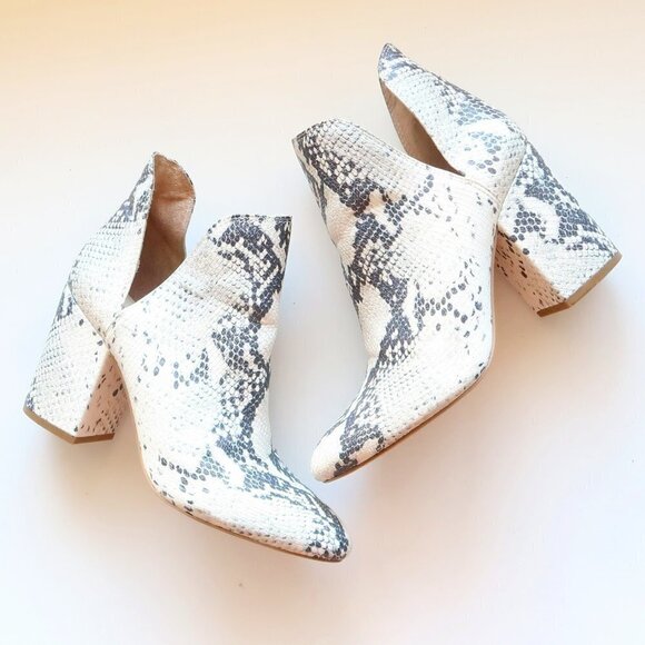 Steve Madden Cream & Grey Snakeskin Almond Toe Block Heel Ankle Boots, Booties - Picture 15 of 15